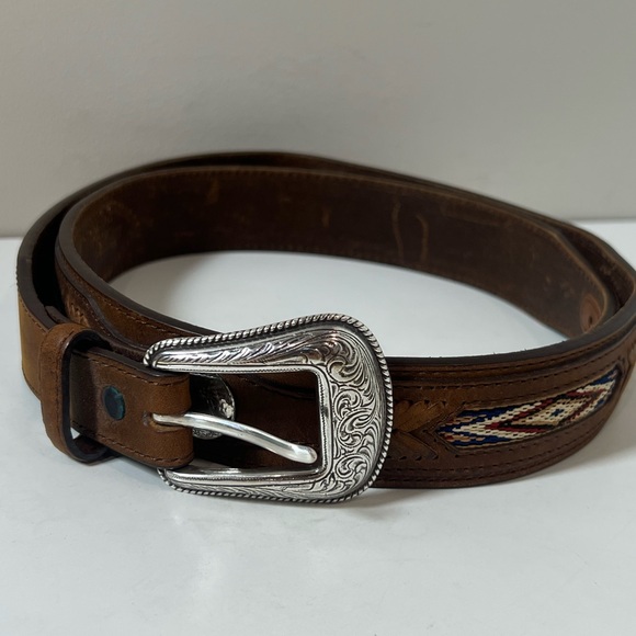 Orvis Western Buffalo Nickel Western Brown Leather Belt with Silver Buckle - Picture 1 of 8